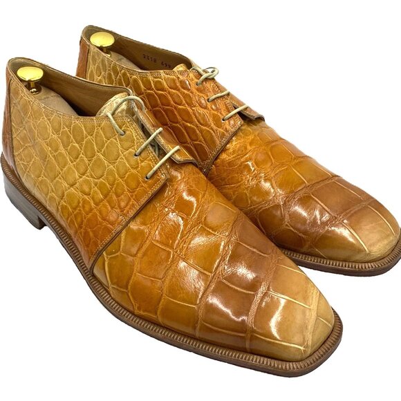 Vintage Mauri Exotic Full Alligator Mens 14M Italian Tan Brown Honey Dress Shoes - Picture 4 of 14